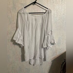 Cato White Ruffled Bell Sleeves, High Low Hem Blouse, Breezy, Beachy, Sz 18 /20w
